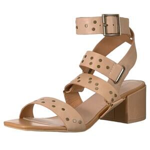 Kelsi Dagger Studded Block Heel Sandal SZ 7.5 Strappy Buckle Nude Coquette Chic